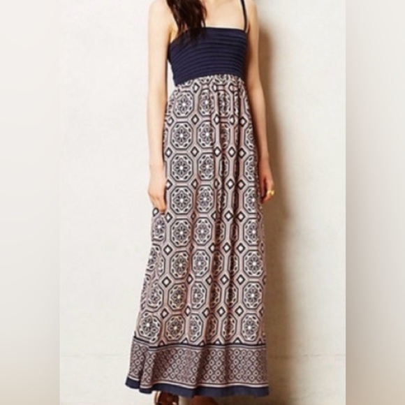 Lilka Dresses & Skirts - Anthropologie Lilka Navy and Cream Geometric Strap Maxi Dress